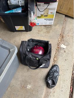 Bowling ball, bag and shoes