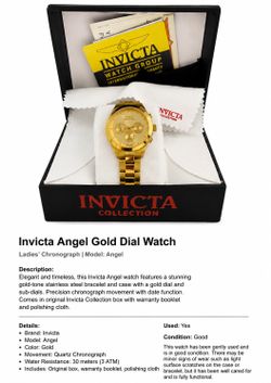 Invicta Angel Women’s Gold-Tone Chronograph Watch – Used with Original Box & Papers