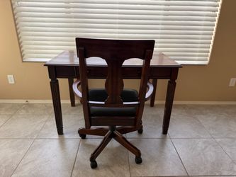 Dark Wood Writing Desk and Chair Set