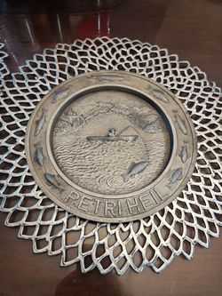 Vintage Embossed Brass Wall Plaques Set