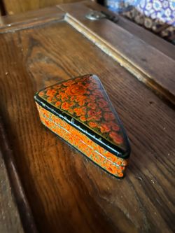 Hand painted floral triangular trinket box
