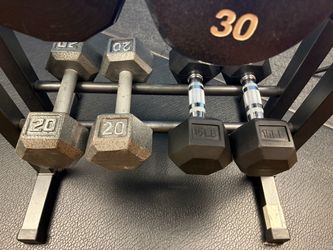Miss Match Cast Iron Dumbbells at $1.05 per Pound (IF YOU BUY FULL SET) 30s, 25s, 20s and 15 pounders. Brut Weight 180#. [$$ of RACK NOT INCLUDED > AS