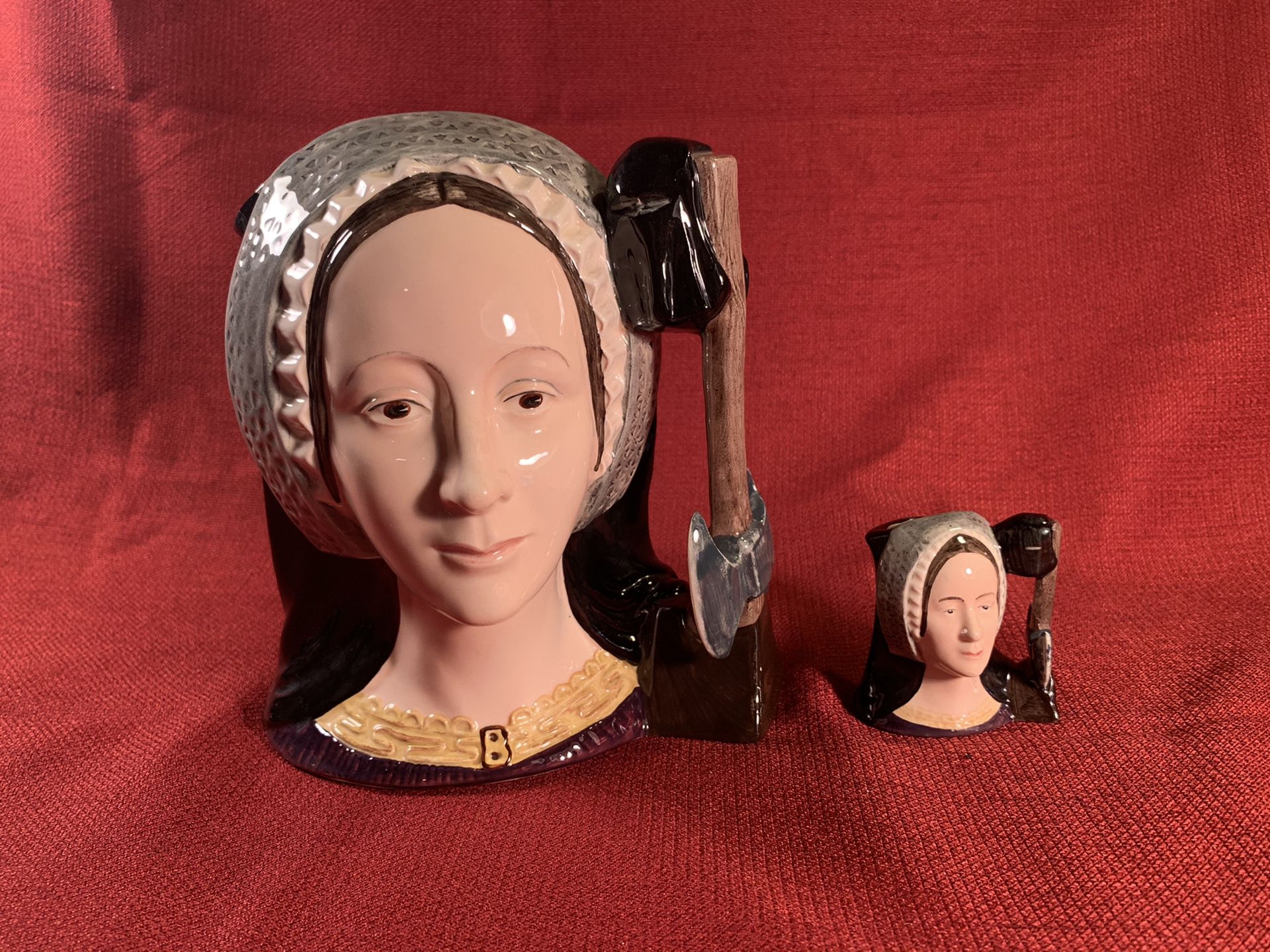 ANNE BOLEYN/ROYAL DOULTON Vintage Handpainted Porcelain Toby Mug/Jug Set (of two)