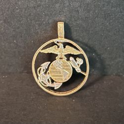 Marine U.S. Military Coin Pendant - Hand Cut - 1" Diameter - Without Chain