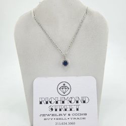 14k gold 16" chain with sapphire and diamond pendant