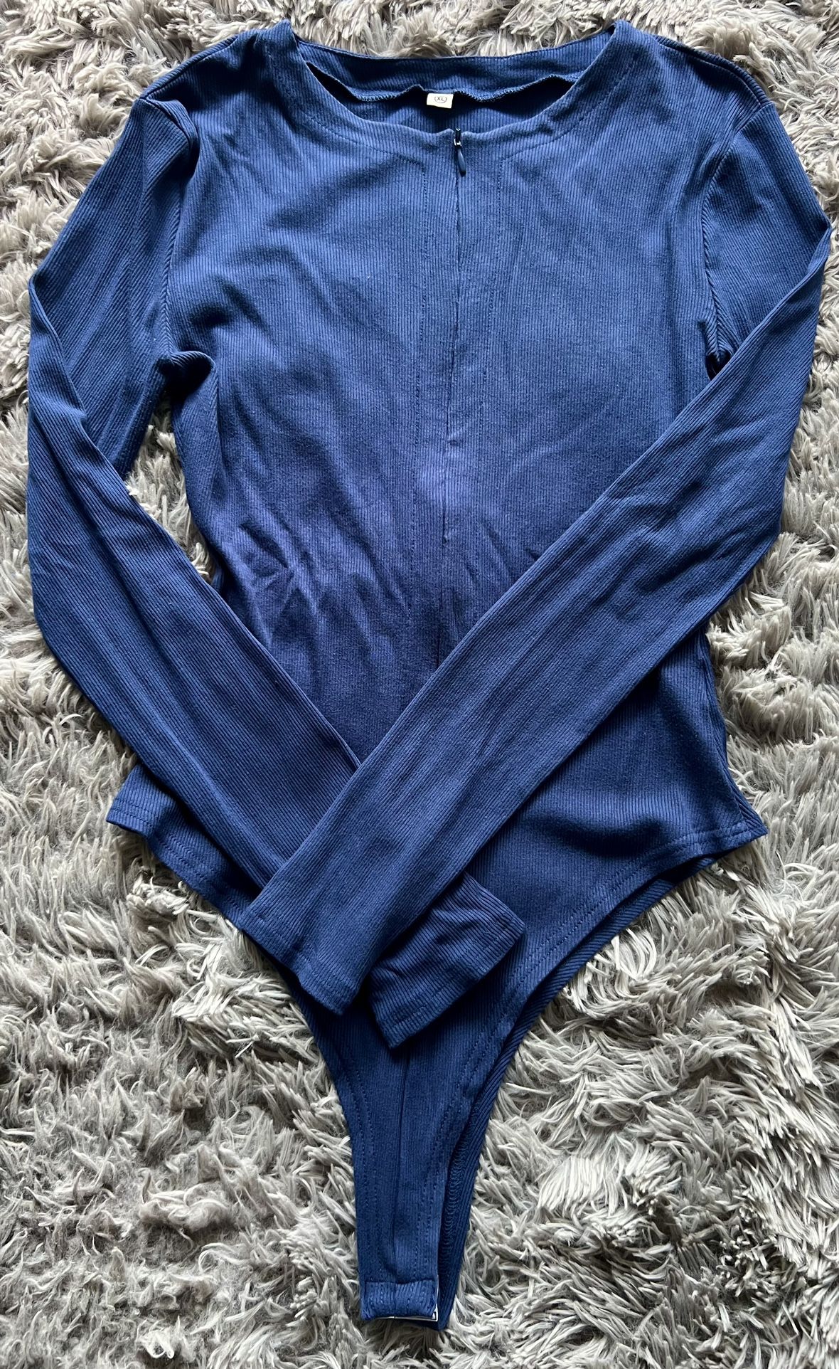 Blue Ribbed Bodysuit - Size XL