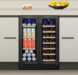 23.4 in. Dual Zone 20-Bottle and 80 Plus Cans Beverage and Wine Cooler in Black Stainless Steel Built-in Refrigerator