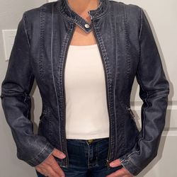 Blue leather jacket