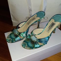 Jimmy Choo Silk Tiger Eye Sandals Sz 37