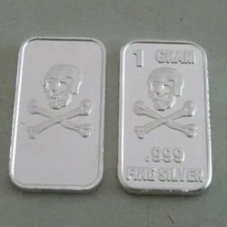  Silver Skull & Crossbones .999 Fine Bar One Gram