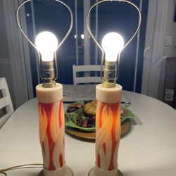Vintage Aladdin Coral & White Alacite Lamps