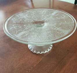 Vtg Jeanette Glass Cake/Pastry Stand- Harp Pattern