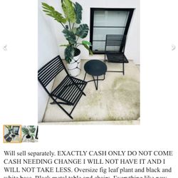 Outdoor Table & Chairs/Patio & Oversize Faux Fig Leaf Plant And Base W Decorative Rocks