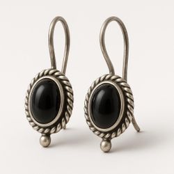 Vintage Silver Earrings w/ Onyx 