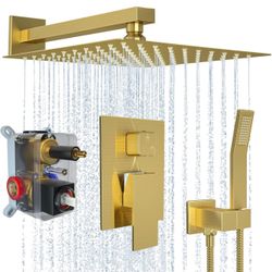 Shower System 12 Inch High Pressure Rain Shower Head Faucet Set Wall Mounted for Bathroom with Handheld Shower and Rough-in Valve Body and Trim kit