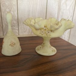 Fenton Frosted Glass Vase and Bell