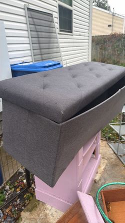 Gray Tufted Fabric Storage Ottoman Bench