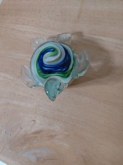 Turtle White Green Blue Glass paperweight