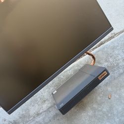 Lenovo Computer With Two Screens And Trading Desk Set Up