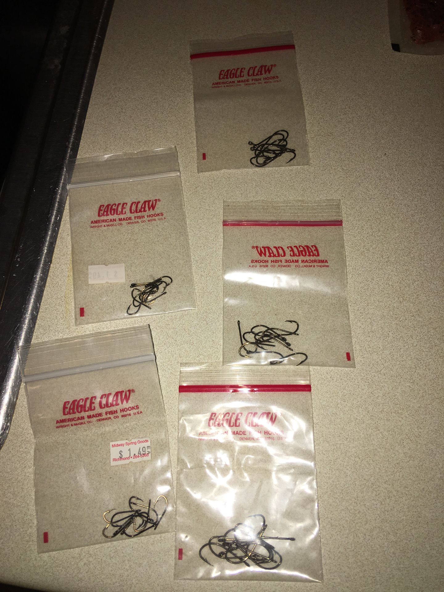 5 Baggies of Fishing Hooks by Eagle Claw