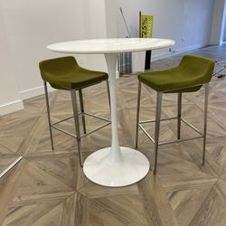 Modern Hightop Table + 2 Olive Green Bar Stools – Set