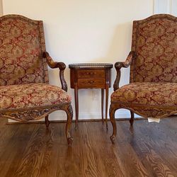 Pair Of Vintage Century Furniture French  Style Armchairs Wood And Upholstered