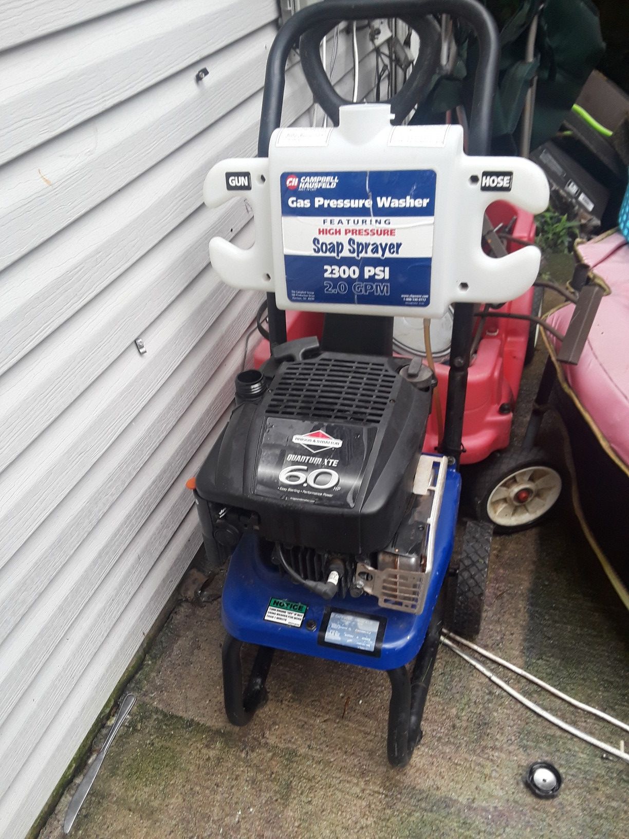 gas power washer featuring high pressure soap sprayer 2300 psi 2.0 gpm campbell hausfeld no low balls