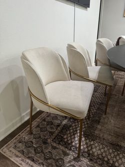 Set of 8 Modern Cream Upholstered Dining Chairs with Gold Frame