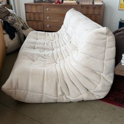 Togo-Style 3-Seater Sofa – Cream/Off-White Microfiber