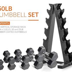 Brand New DumBell Set In Box With rack Pairs 25/20/15/10/5