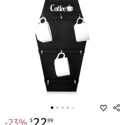 8 Hooks 15.75 x 9.45 Inches Funny Coffee Cup Holder Wood Cups Rack Wooden Display Rack Coffee Cup Holder for Christmas Holiday Kitchen Organizer Bar A