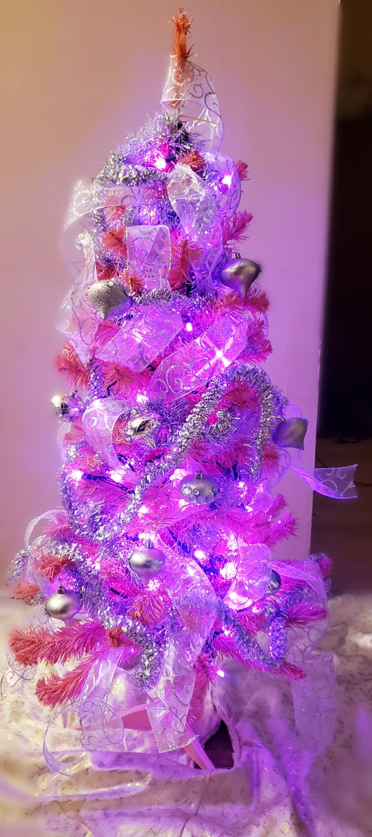 4ft pink tinsel Christmas tree