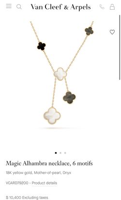 Magic Alhambra necklace, 6 motifs 18K yellow gold, Mother-of-pearl