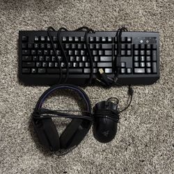 Gaming PC Keyboard, Mouse, And Headset 