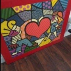 "HEART KIDS" BY ROMERO BRITTO Acrylic/ sculpture picture can hang RARE! Great condition! 