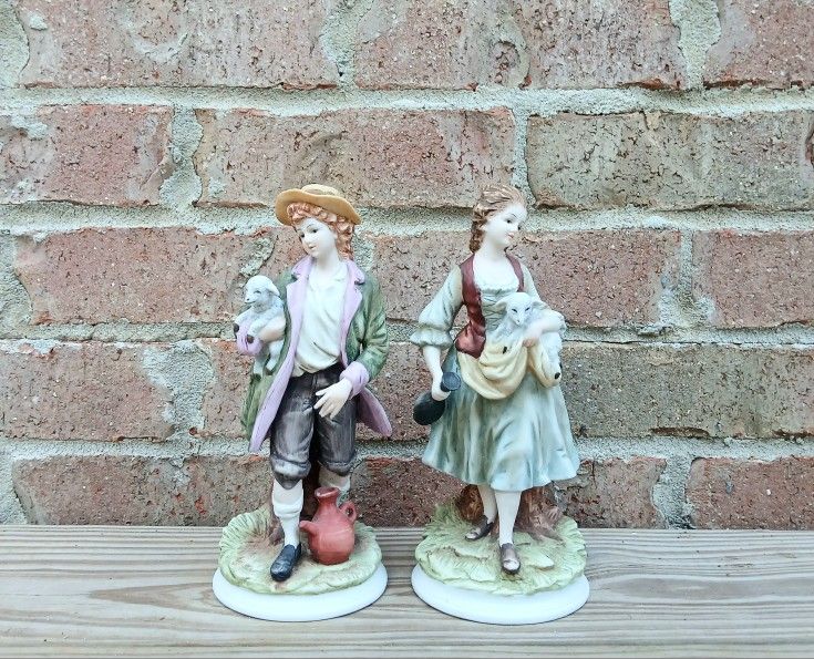 Vintage Andrea By Sadek Boy & Girl/Lambs Figurines 