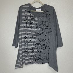 Chico's Weekends Divided Animal Print 3/4 Sleeves Tunic Top, Size XL