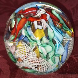Vintage Art Glass Colorful Paperweight 2 3/4 Inch Sphere T1A007