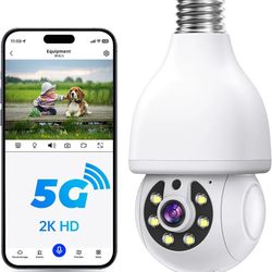 Light Bulb Security Camera -5G& 2.4GHz WiFi 2K Security Cameras Wireless Outdoor Motion Detection,Full Color Night Vision,Siren Alarm,Two-Way Call