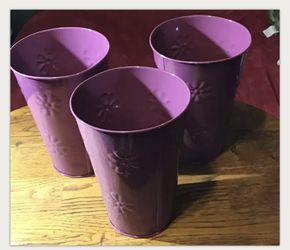 Set Of 3 Purple Metal Flower Metal Pot