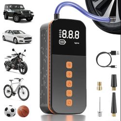 Portable Tire Inflator With Digital Display USB Rechargeable Cars Motorcycle Bikes Sports Balls 