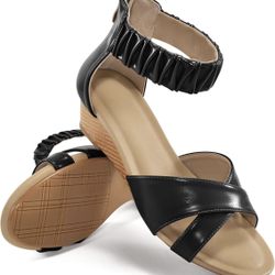 HARENCE Womens Sandals Wedge Shoes: Comfortable Dressy Platform Sandal 5 1/2