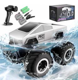 Amphibious RC Car that Drives on Water & Land - 2.4GHz Remote Control Truck with 360° Spin, 4WD All Terrain Waterproof Stunt Car, Pool & Beach Toys, B