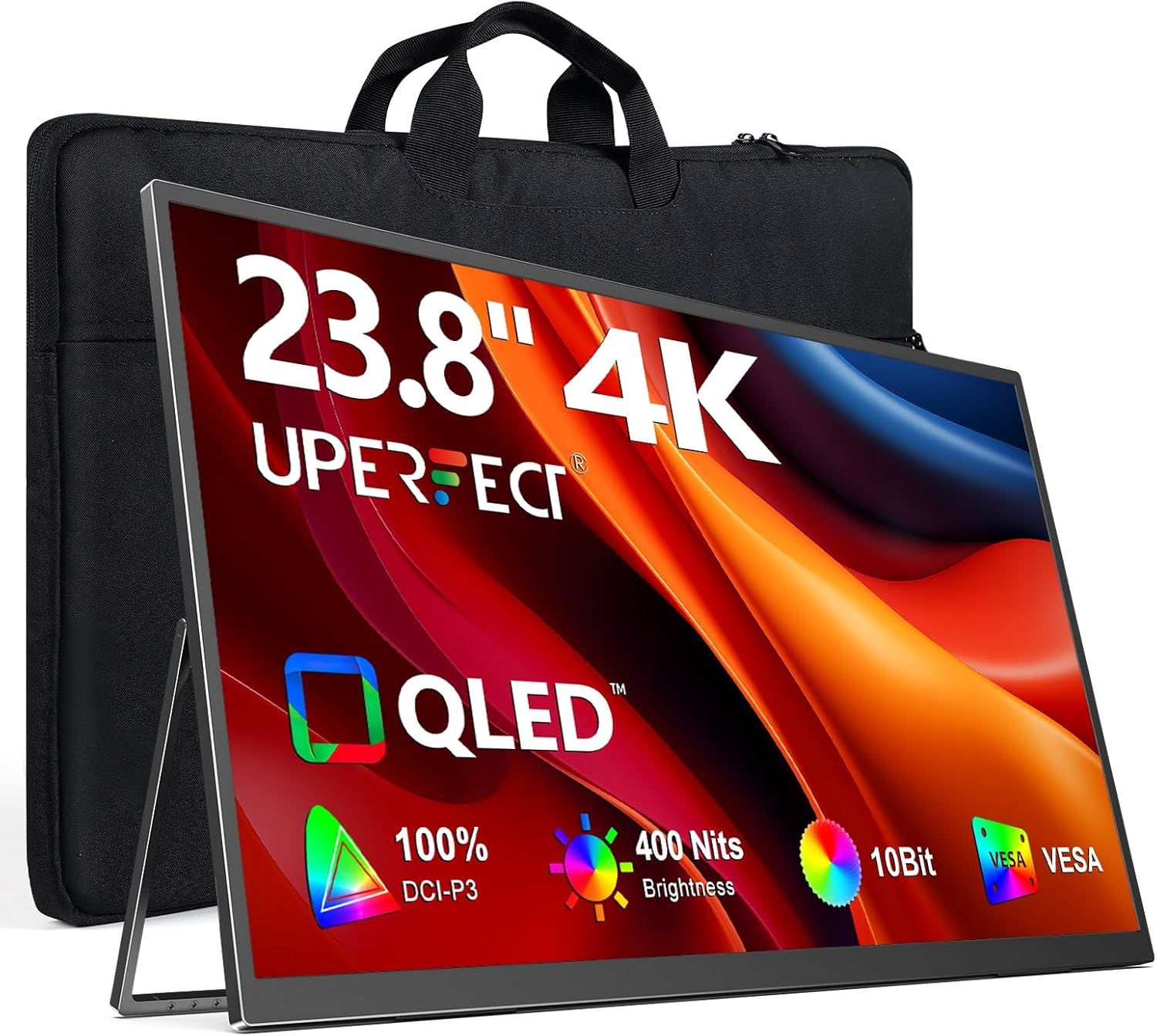 UPERFECT 23.8UPERFECT Portable Monitor 4K 23.8" QLED| 400 Nits 24" Large Monitor | 3840 * 2160 UHD 100% DCI-P3 | 1MS FreeSync | USB-C & HDMI | VESA &