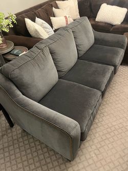 Gray Velvet Sofa with Nailhead Trim