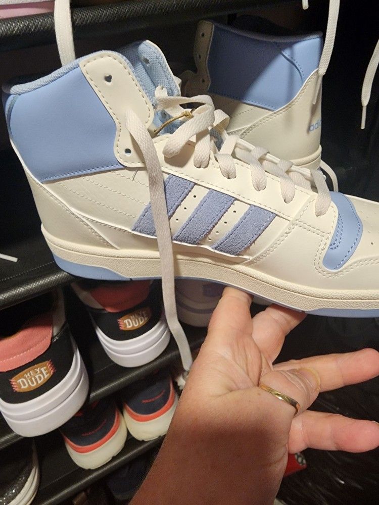 New With Box Hi Top Adidas Leather Sz W9 Men 8