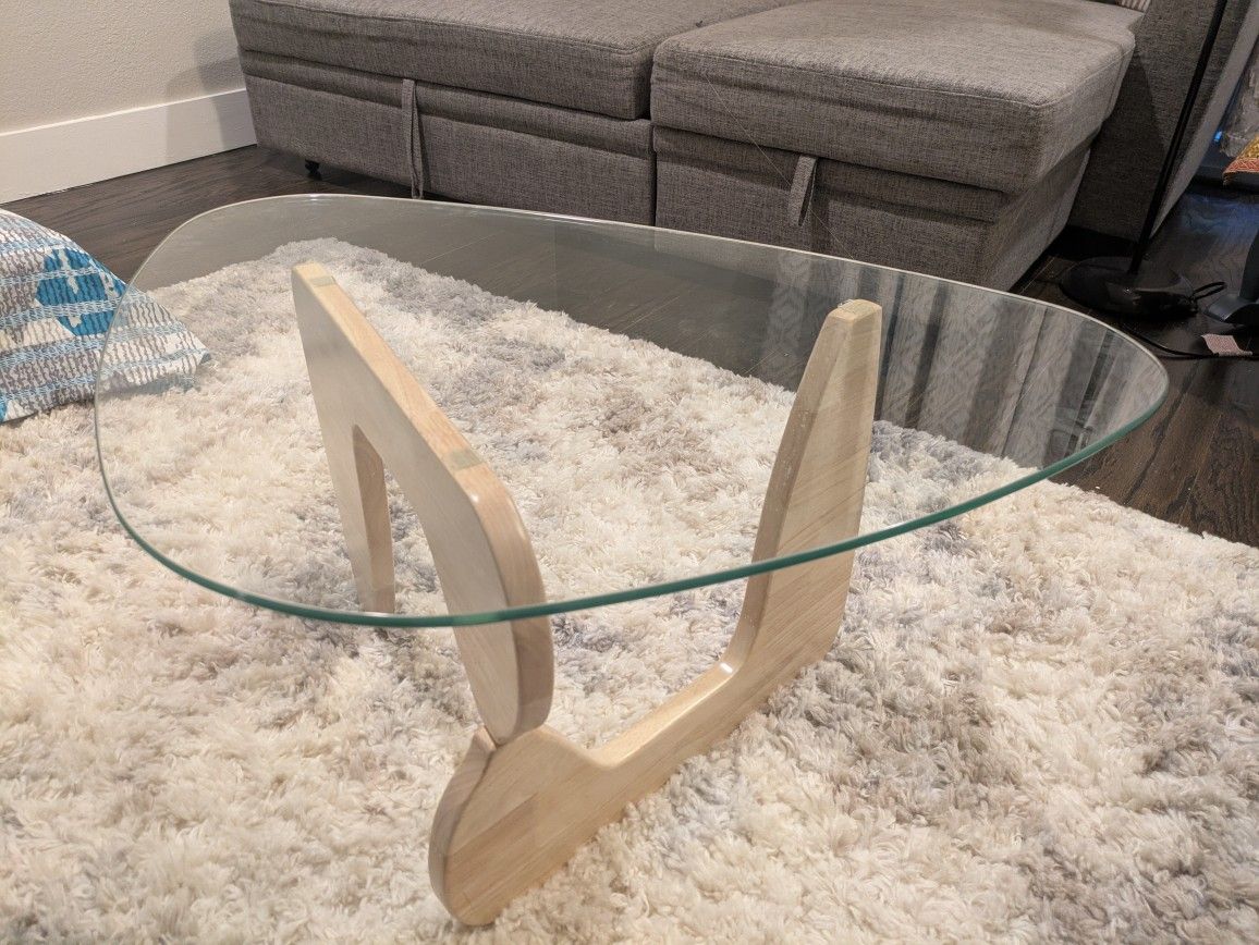 Modern Glass Coffee Table – Minimalist Design, Solid Wood Base
