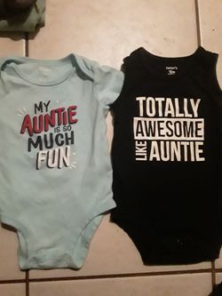 Carter's Size 9m(blue) size 12m(black) Auntie Aunt Baby Gift "totally awesome auntie" onesies baby shirts set of 2 $10