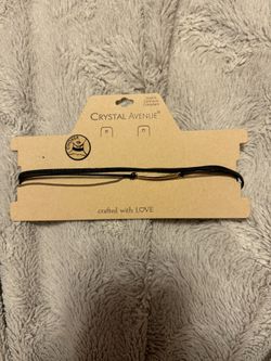 New Women's Crystal Avenue Set of 2 Black Leather Choker Necklace Charm Gold Bar