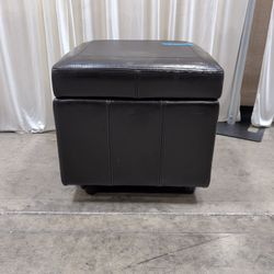 Dark Brown Faux Leather Storage Ottoman on Casters